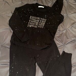 Zara Black Sequin Sweater and Pants Set